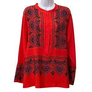 J. Crew Red and Blue Embroidered Blouse